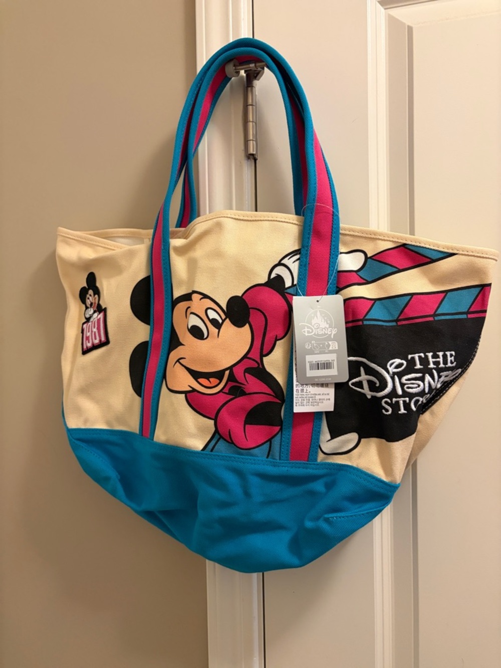 Disney Canvas Mickey Mouse Tote in Cream, Teal & Pink